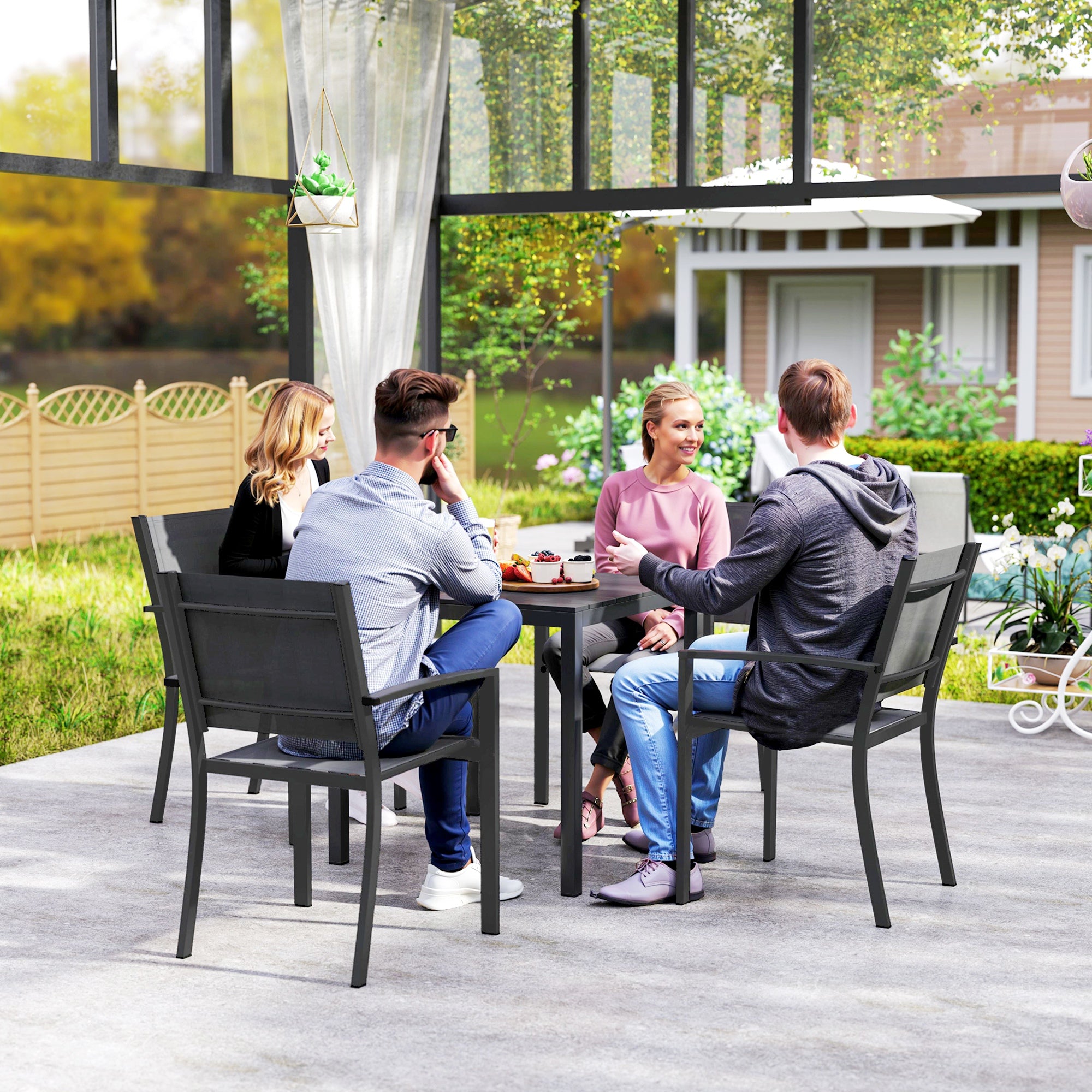 Outsunny Outdoor Dining Table for 4, 73cm Square Patio Table with Aluminum Steel Frame, for Garden, Lawn, Balcony, Deck, Black