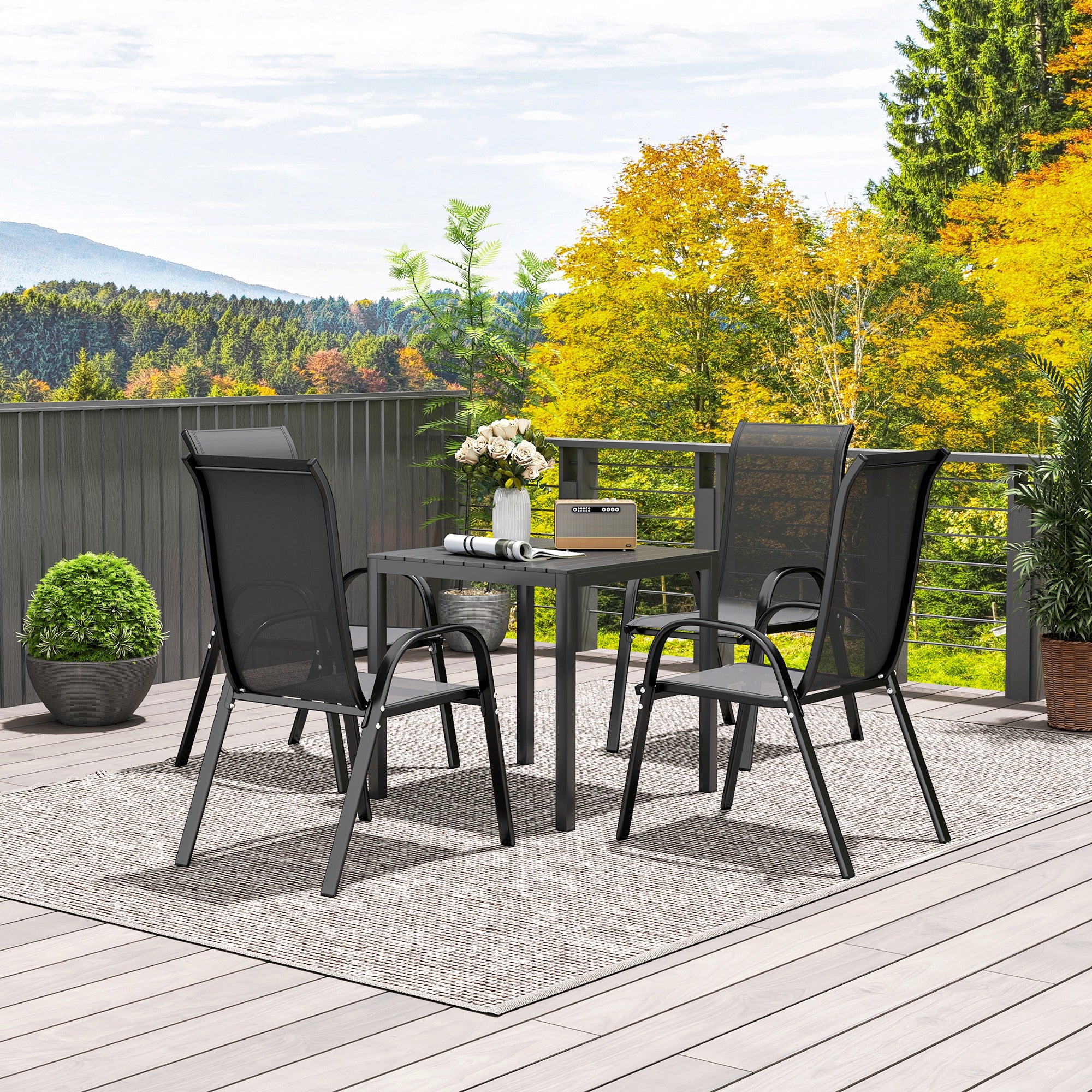 Outsunny Outdoor Dining Table for 4, 73cm Square Patio Table with Aluminum Steel Frame, for Garden, Lawn, Balcony, Deck, Black