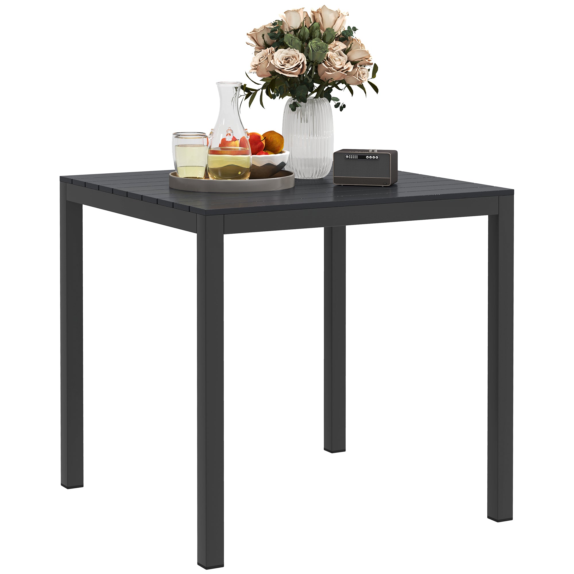 Outsunny Outdoor Dining Table for 4, 73cm Square Patio Table with Aluminum Steel Frame, for Garden, Lawn, Balcony, Deck, Black