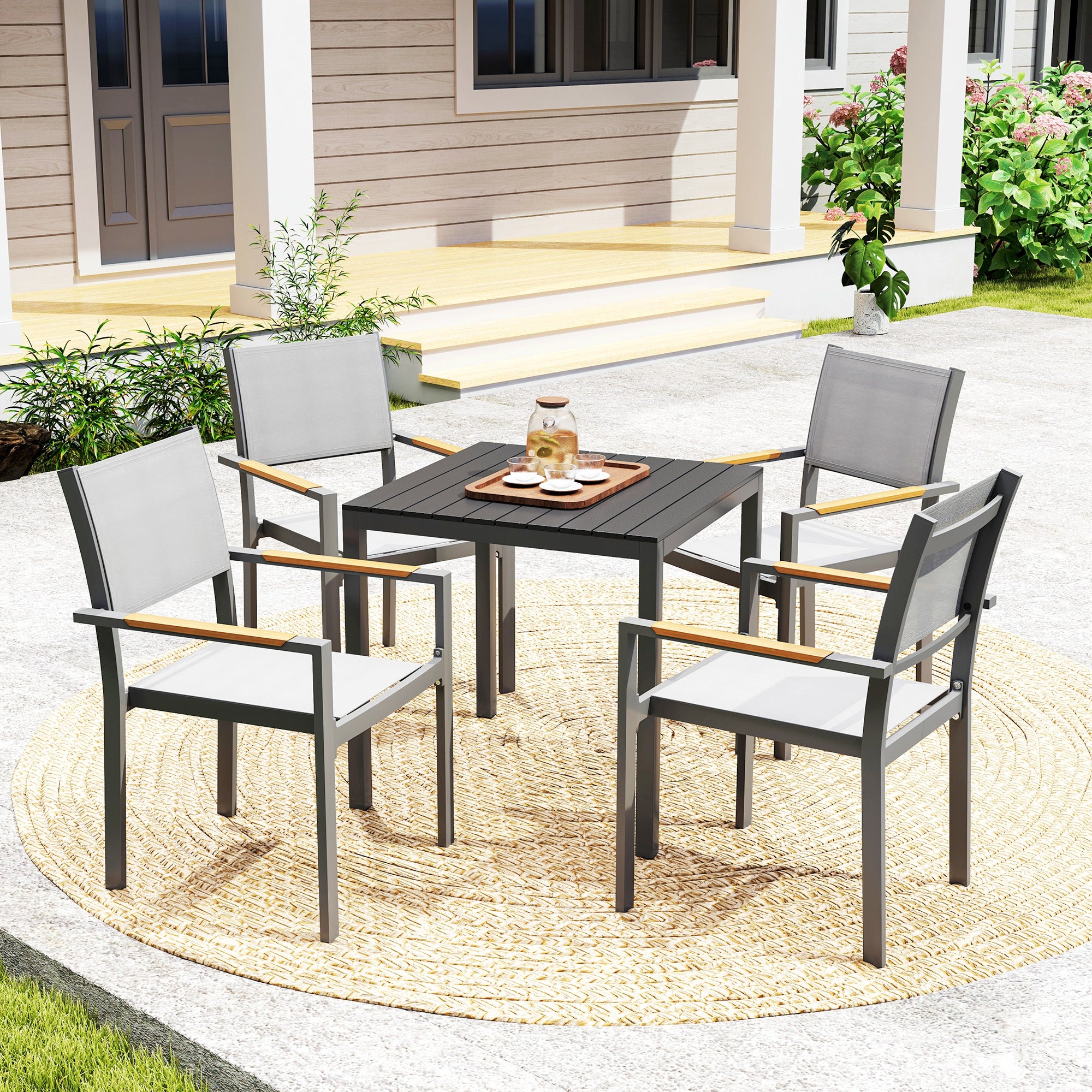 Outsunny Outdoor Dining Table for 4, 73cm Square Patio Table with Aluminum Steel Frame, for Garden, Lawn, Balcony, Deck, Black