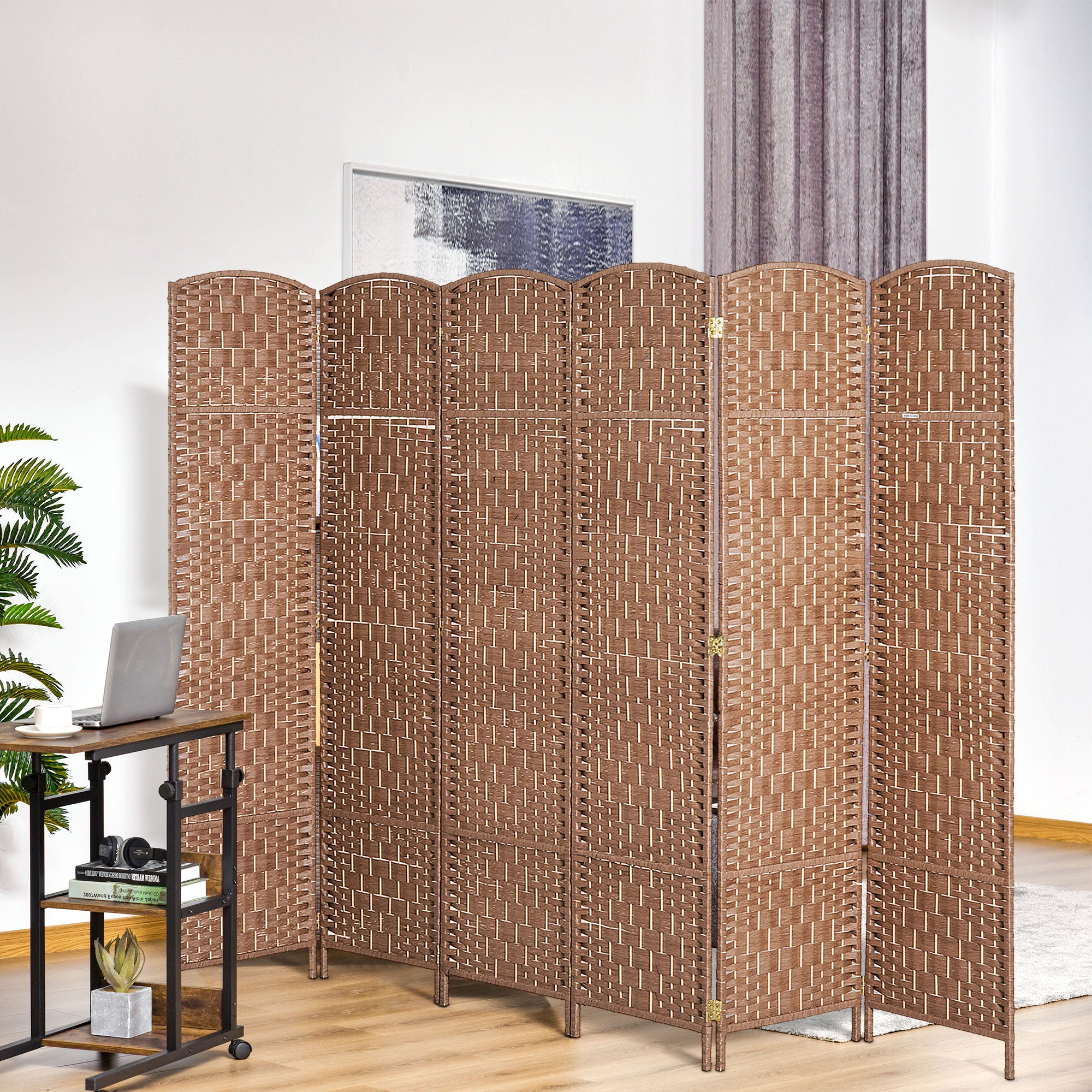 HOMCOM 6 Panels Room Divider, 6 Ft Tall Indoor Portable Folding Privacy Screens, Hand-Woven Double Hinged Freestanding Partition Wall Divider for Home Office, Natural