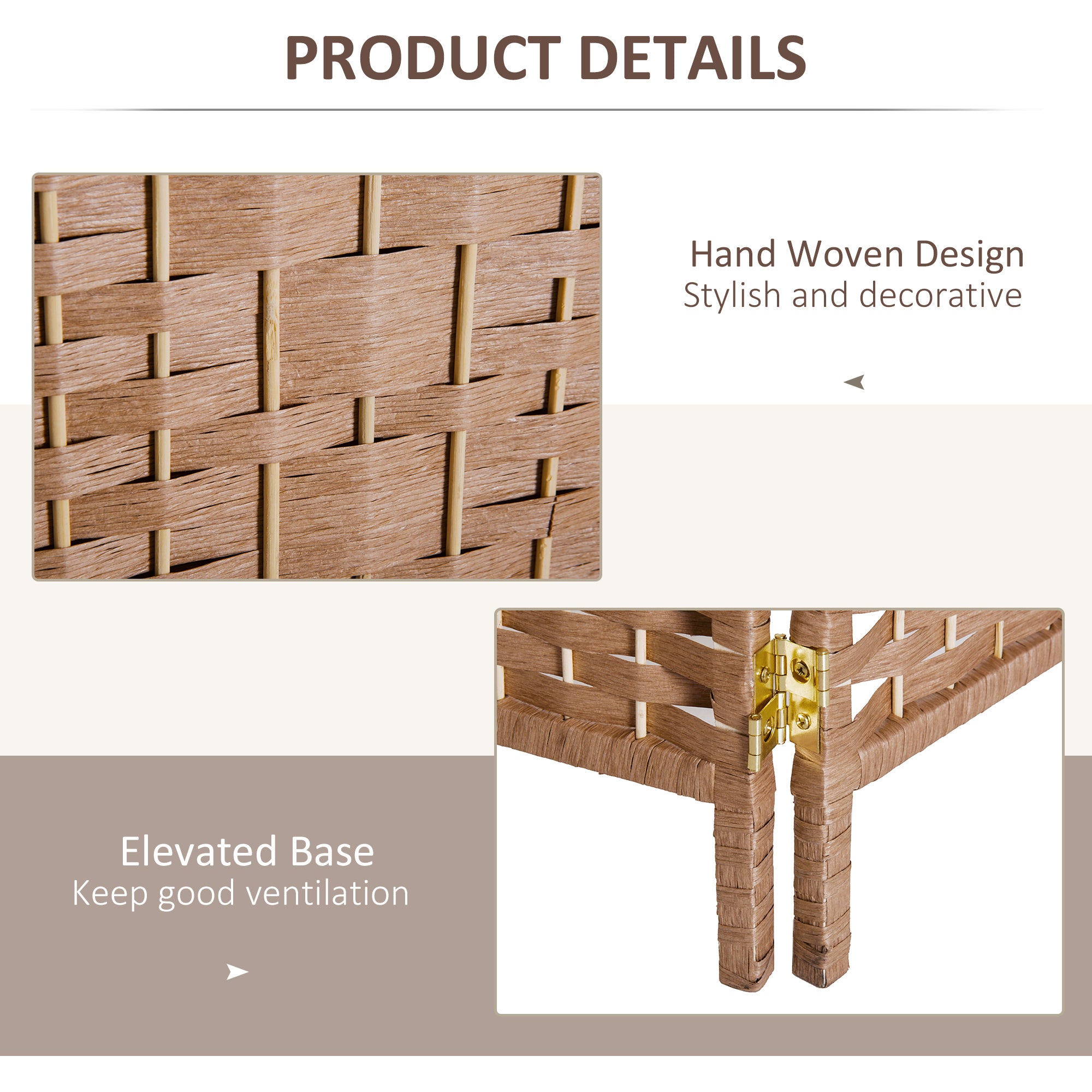 HOMCOM 6 Panels Room Divider, 6 Ft Tall Indoor Portable Folding Privacy Screens, Hand-Woven Double Hinged Freestanding Partition Wall Divider for Home Office, Natural