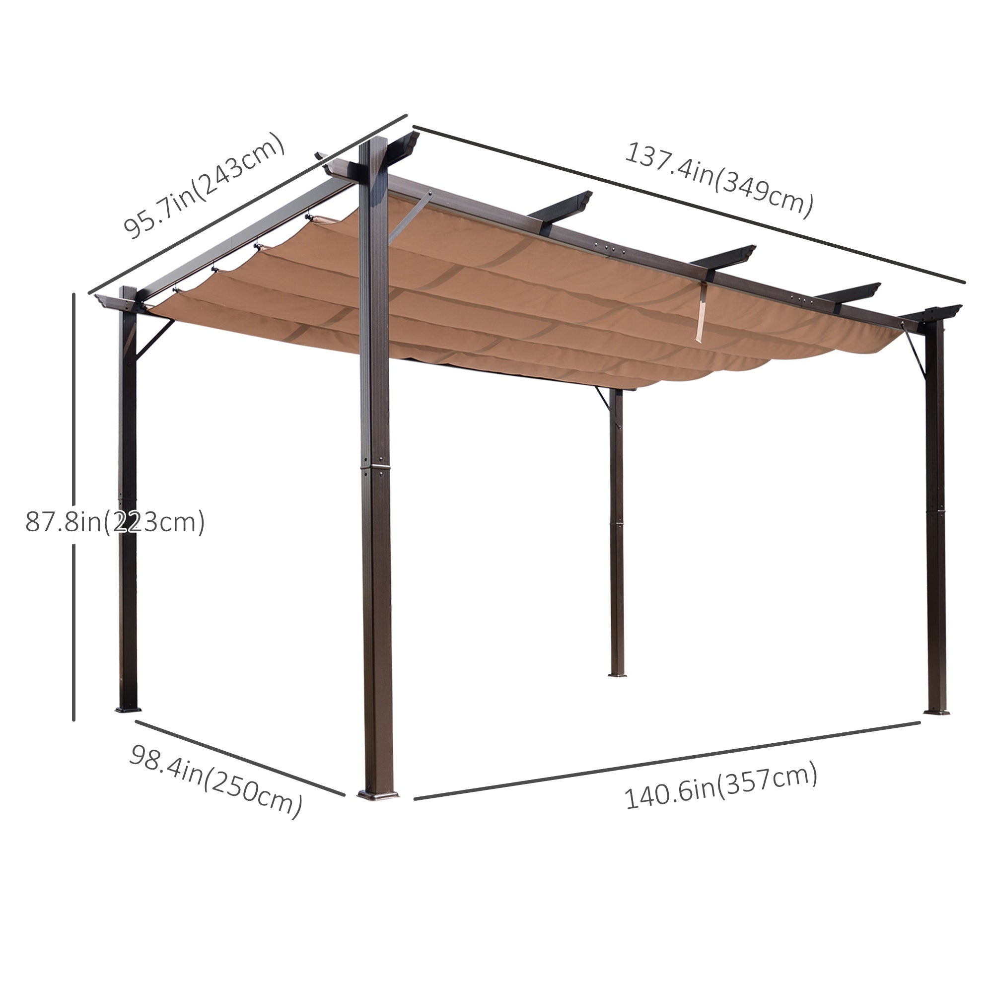 Outsunny 10' x 13' Aluminium Outdoor Pergola Gazebo Backyard Canopy Cover Square Sunshade Garden Grape Trellis Brown