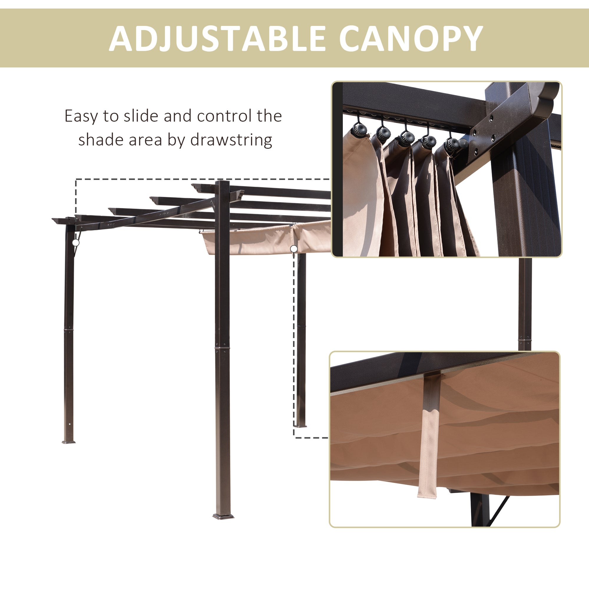 Outsunny 10' x 13' Aluminium Outdoor Pergola Gazebo Backyard Canopy Cover Square Sunshade Garden Grape Trellis Brown