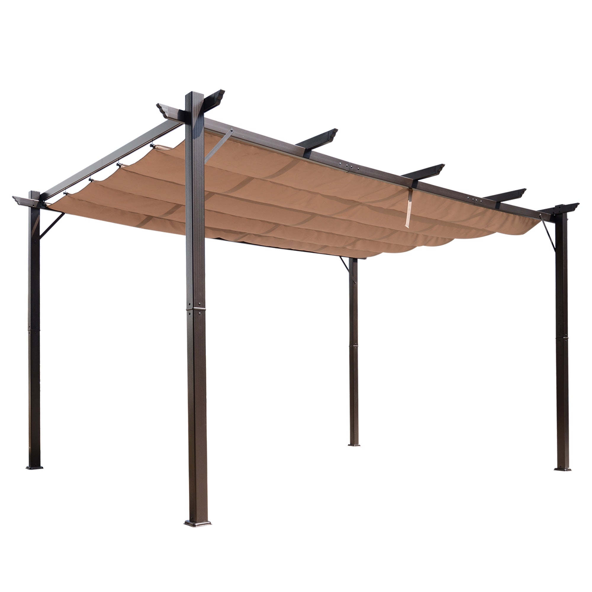 Outsunny 10' x 13' Aluminium Outdoor Pergola Gazebo Backyard Canopy Cover Square Sunshade Garden Grape Trellis Brown