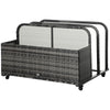 Outsunny Rolling Pool Storage Rattan Patio Furniture Outdoor Storage Wicker Organizer for Floats, Pool Noodles, Paddles, Balls, Towels, Accessories for Garden Lawn, Grey