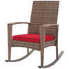 Outsunny Outdoor PE Rattan Rocking Chair, Garden Wicker Glider Rocking Chair Set with Armrest and Cushion for Patio, Balcony, Deck, Wine Red