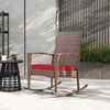 Outsunny Outdoor PE Rattan Rocking Chair, Garden Wicker Glider Rocking Chair Set with Armrest and Cushion for Patio, Balcony, Deck, Wine Red