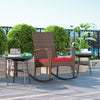 Outsunny Outdoor PE Rattan Rocking Chair, Garden Wicker Glider Rocking Chair Set with Armrest and Cushion for Patio, Balcony, Deck, Wine Red