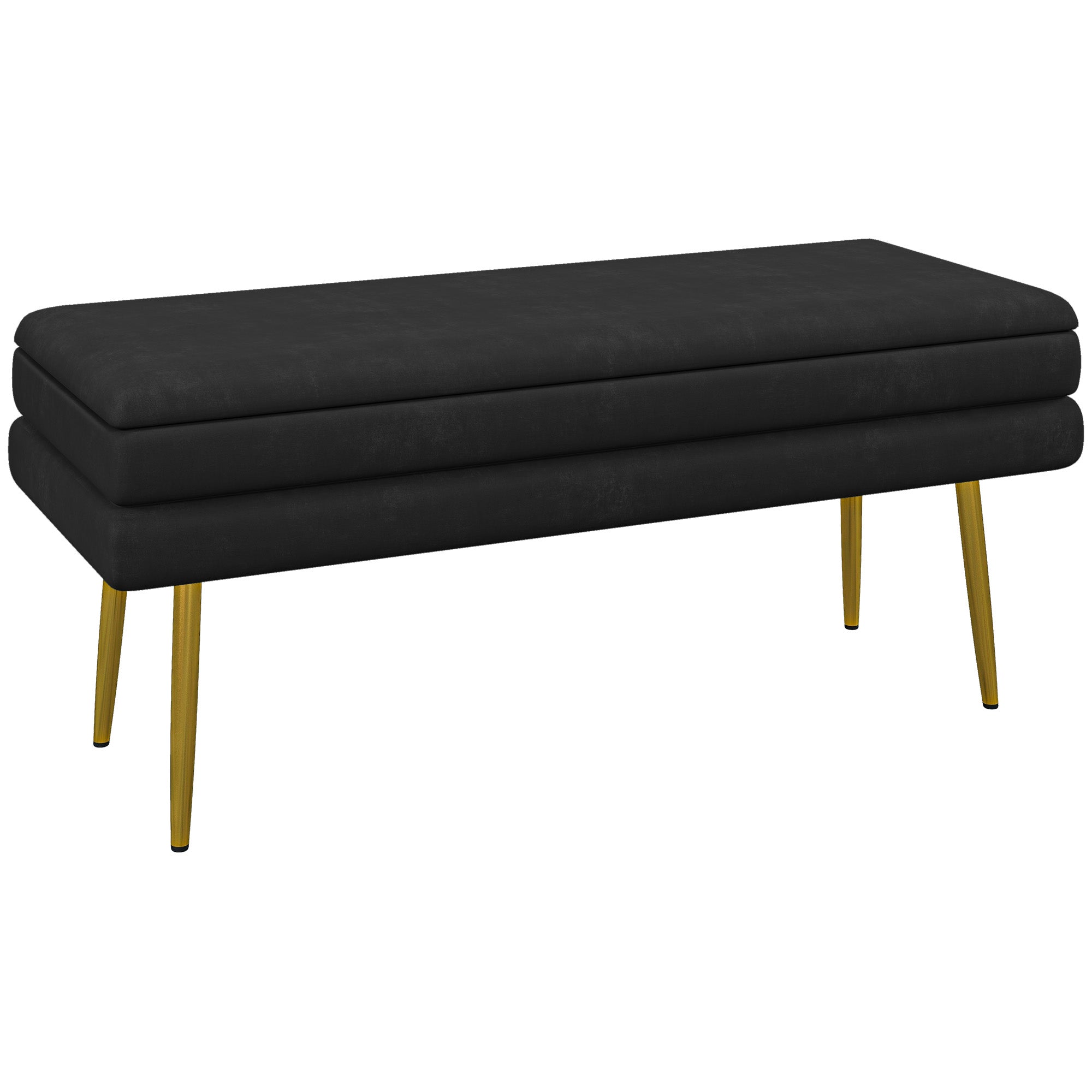 HOMCOM Storage Bench, Velvet-feel Upholstered End of Bed Bench with Gold Tone Legs, Bench with Storage for Living Room, Entryway, Bedroom, Black