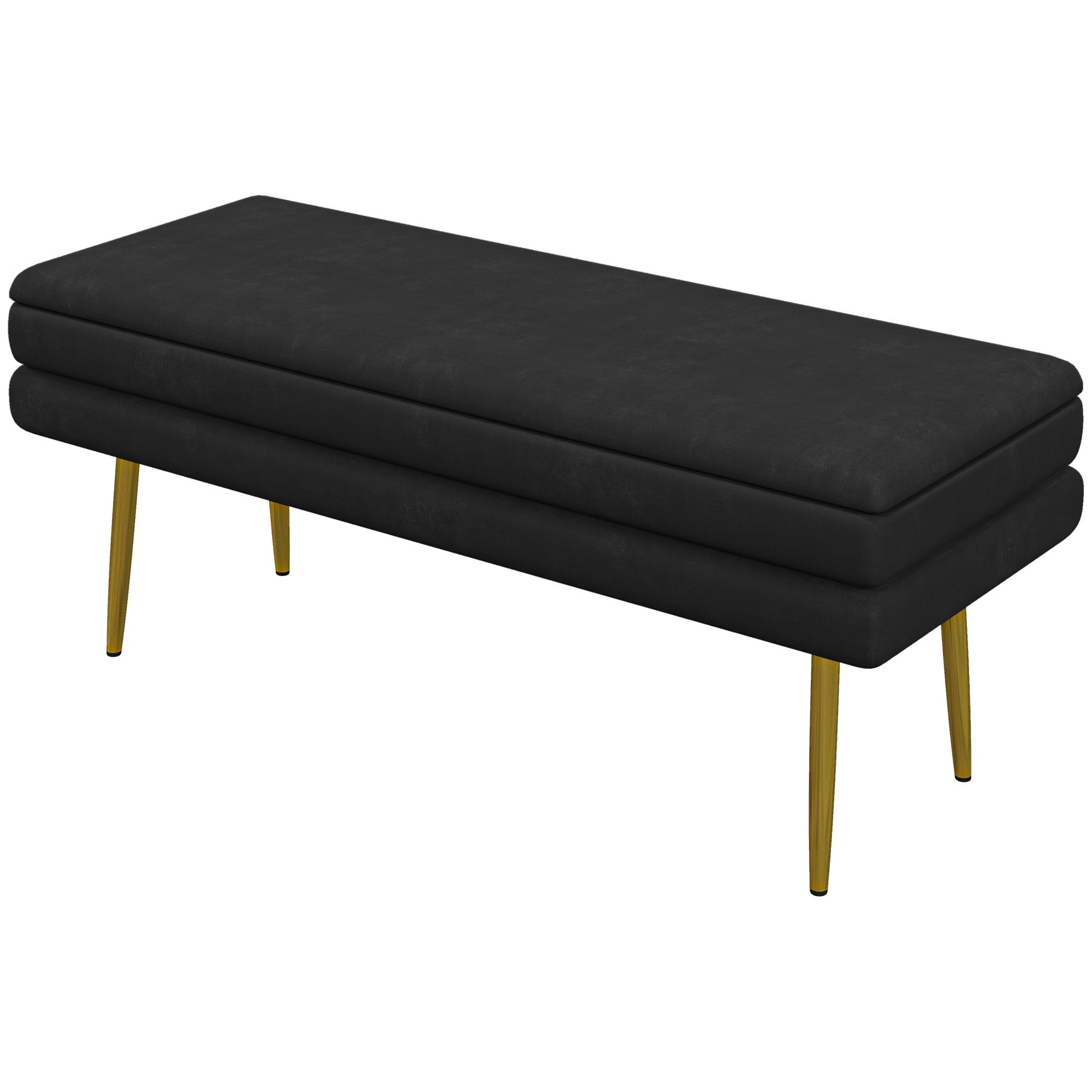 HOMCOM Storage Bench, Velvet-feel Upholstered End of Bed Bench with Gold Tone Legs, Bench with Storage for Living Room, Entryway, Bedroom, Black