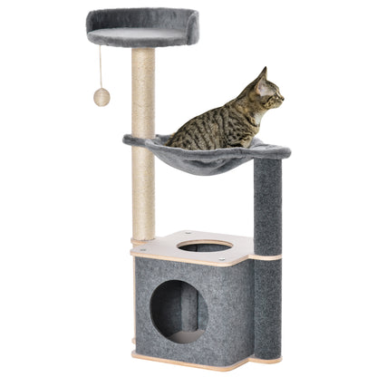 PawHut Cat Tree, Multi-Level Cat Tower with Perch, Scratching Post, Cat Condo, Hammock, Hanging Toy Ball, Cat Furniture for Indoor Cat, Grey