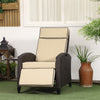 Outsunny Outdoor Recliner Chair with Cushion, PE Wicker Reclining Patio Lounge Chair with Adjustable Footrest, Armrests, Side Tray, for Balcony, Porch, Khaki