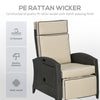 Outsunny Outdoor Recliner Chair with Cushion, PE Wicker Reclining Patio Lounge Chair with Adjustable Footrest, Armrests, Side Tray, for Balcony, Porch, Khaki