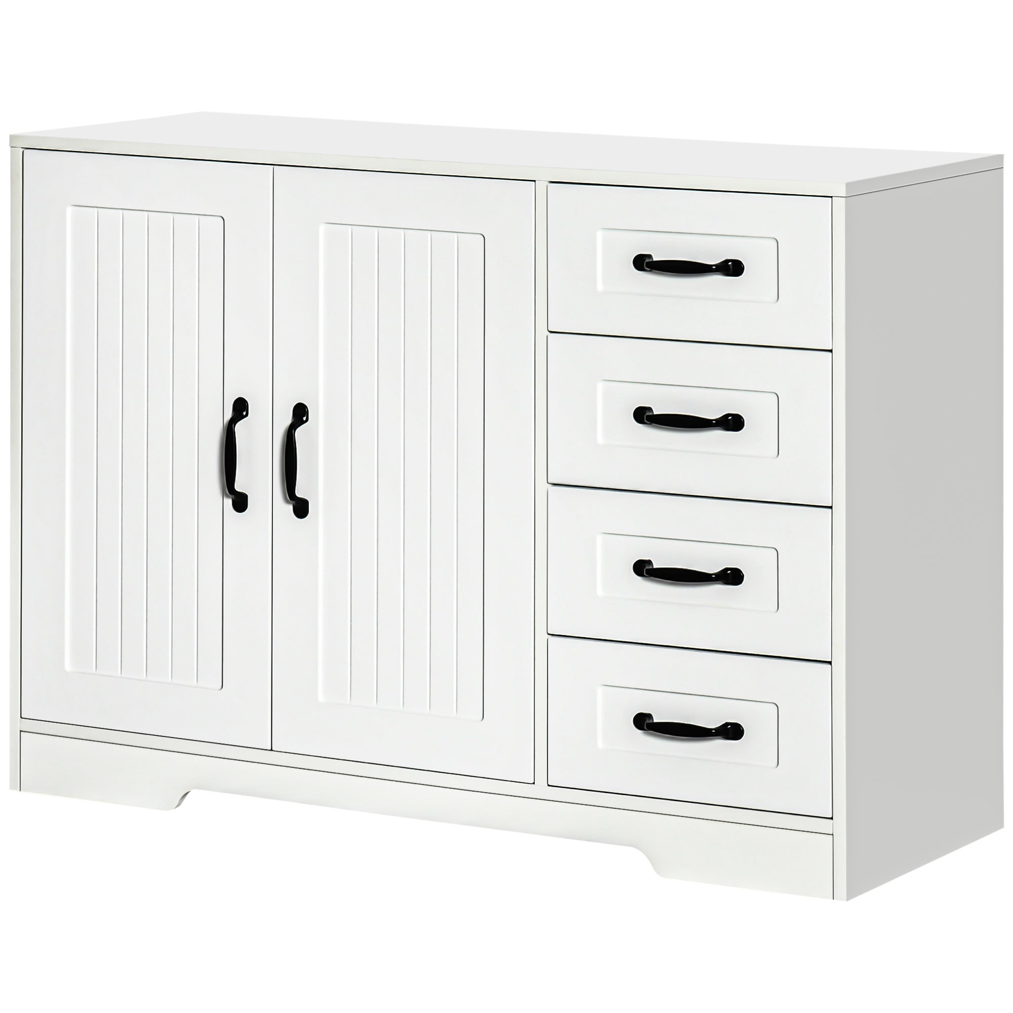 HOMCOM Modern Sideboard Buffet Cabinet with Drawers and Beadboard Door Cupboard Kitchen Storage Cabinet White