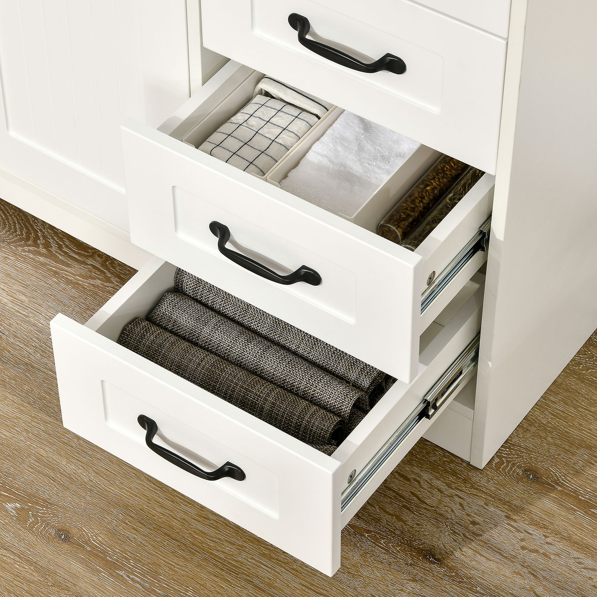 HOMCOM Modern Sideboard Buffet Cabinet with Drawers and Beadboard Door Cupboard Kitchen Storage Cabinet White