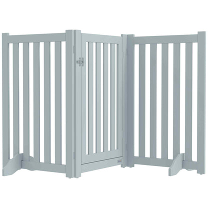 PawHut 31.5"H Foldable Dog Gate with Door, 3 Panels Freestanding Pet Gate Barriers Indoor with Support Feet, Puppy Fence for Small Medium Dogs, Grey