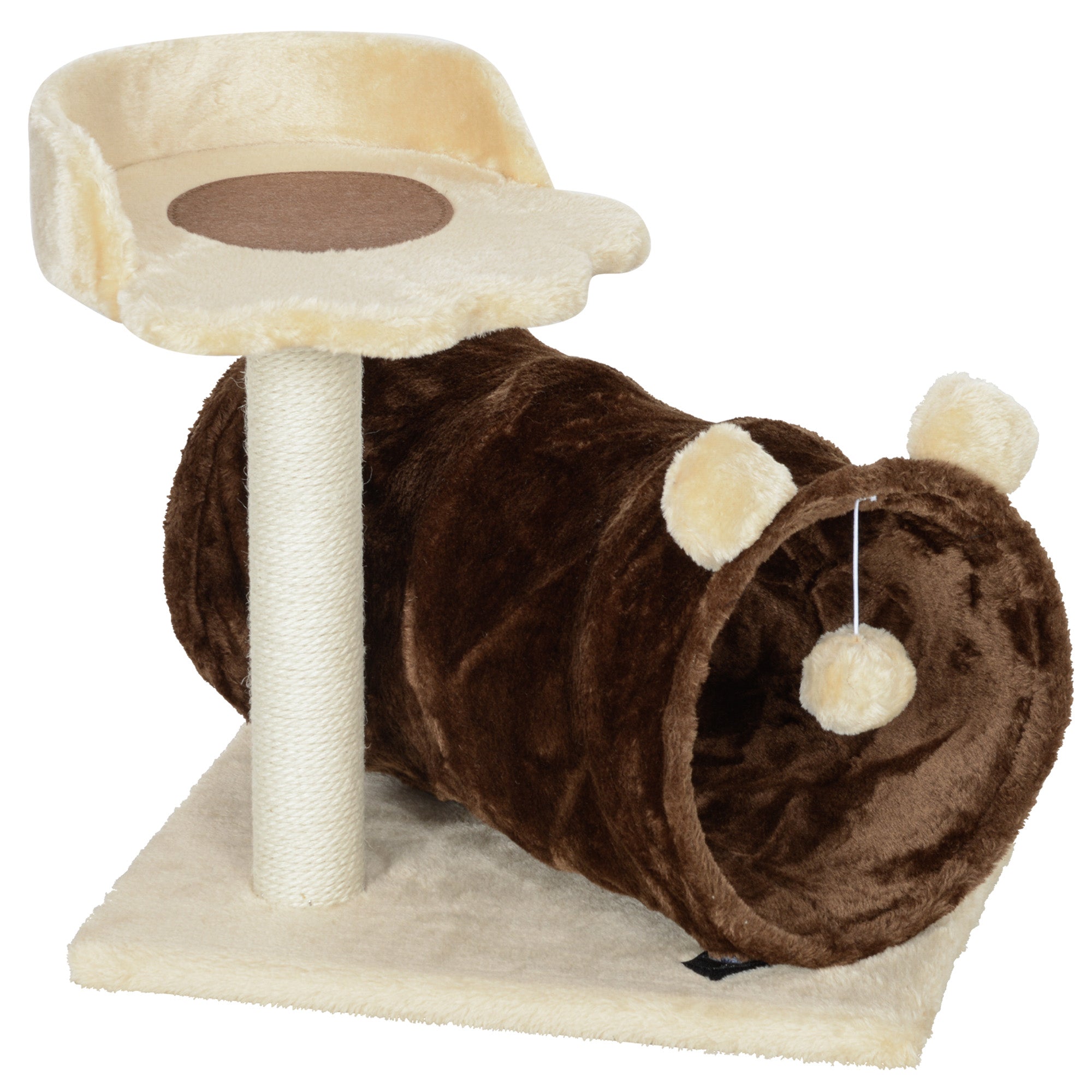 PawHut Cat Tree for Indoor Cats, 47cm Cat Tower with Scratching Post, Cat Bed, Cat Tunnel, Toy Ball, Cute Cat Tree Tower for Kittens and Cats, Dark Brown