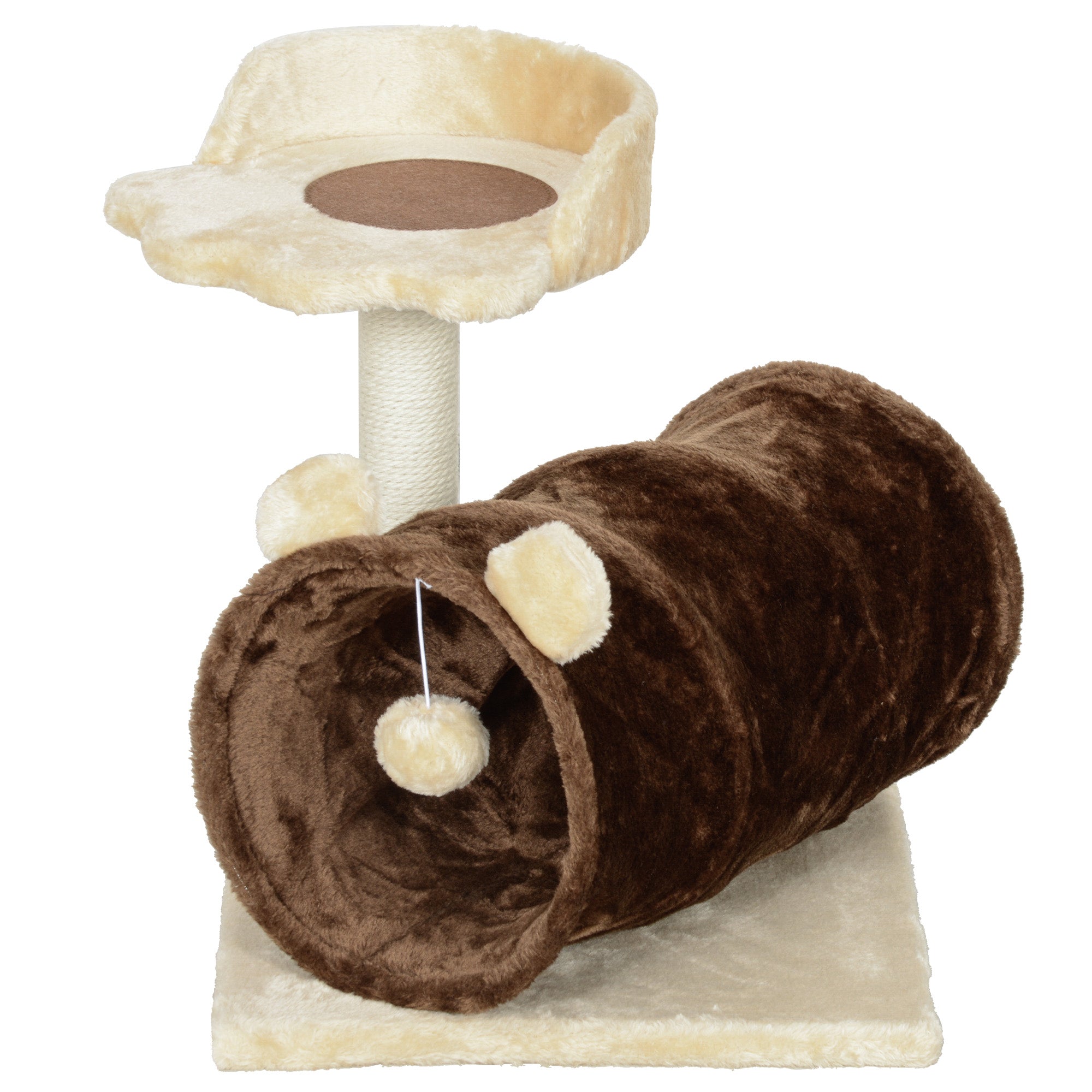 PawHut Cat Tree for Indoor Cats, 47cm Cat Tower with Scratching Post, Cat Bed, Cat Tunnel, Toy Ball, Cute Cat Tree Tower for Kittens and Cats, Dark Brown