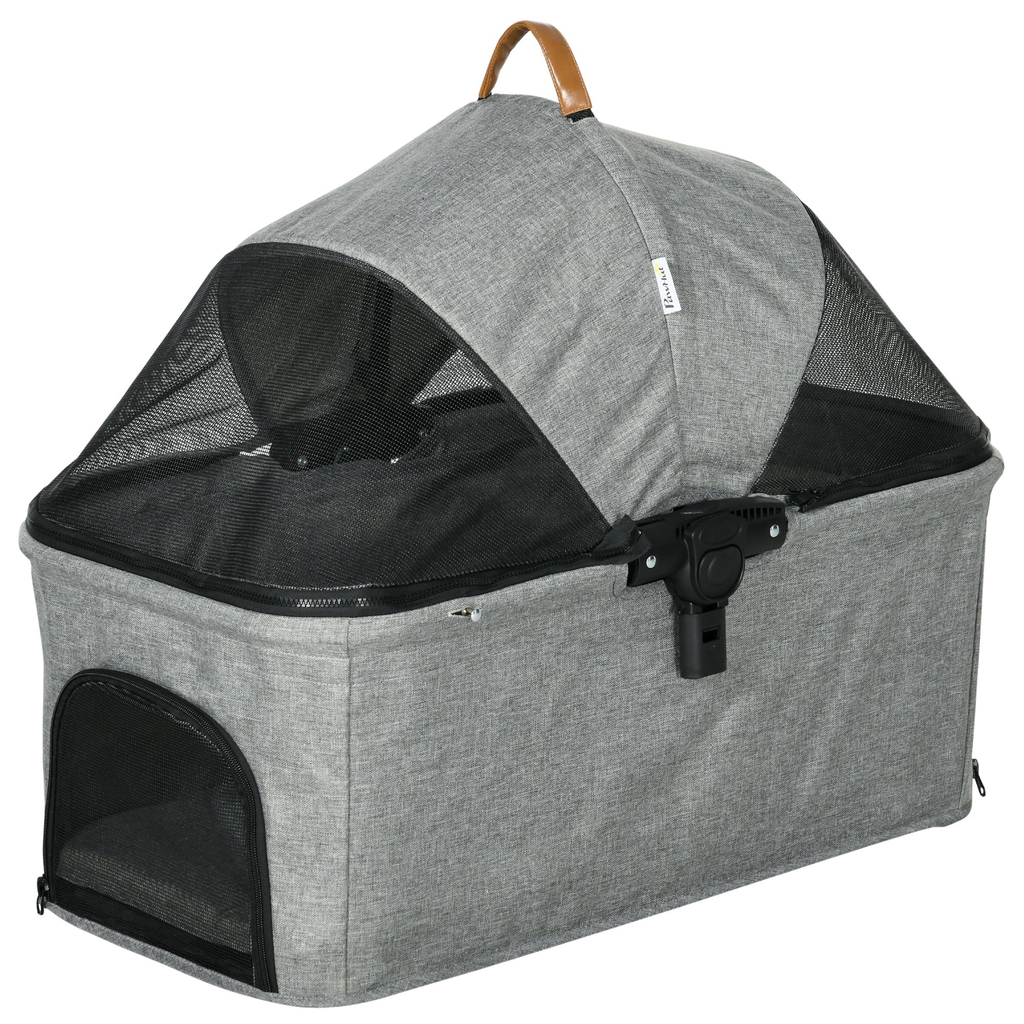 PawHut 2 in 1 Foldable Dog Stroller with Suspension, Detachable Carriage, Adjustable Canopy, Safety Leashes and Storage Basket, Grey