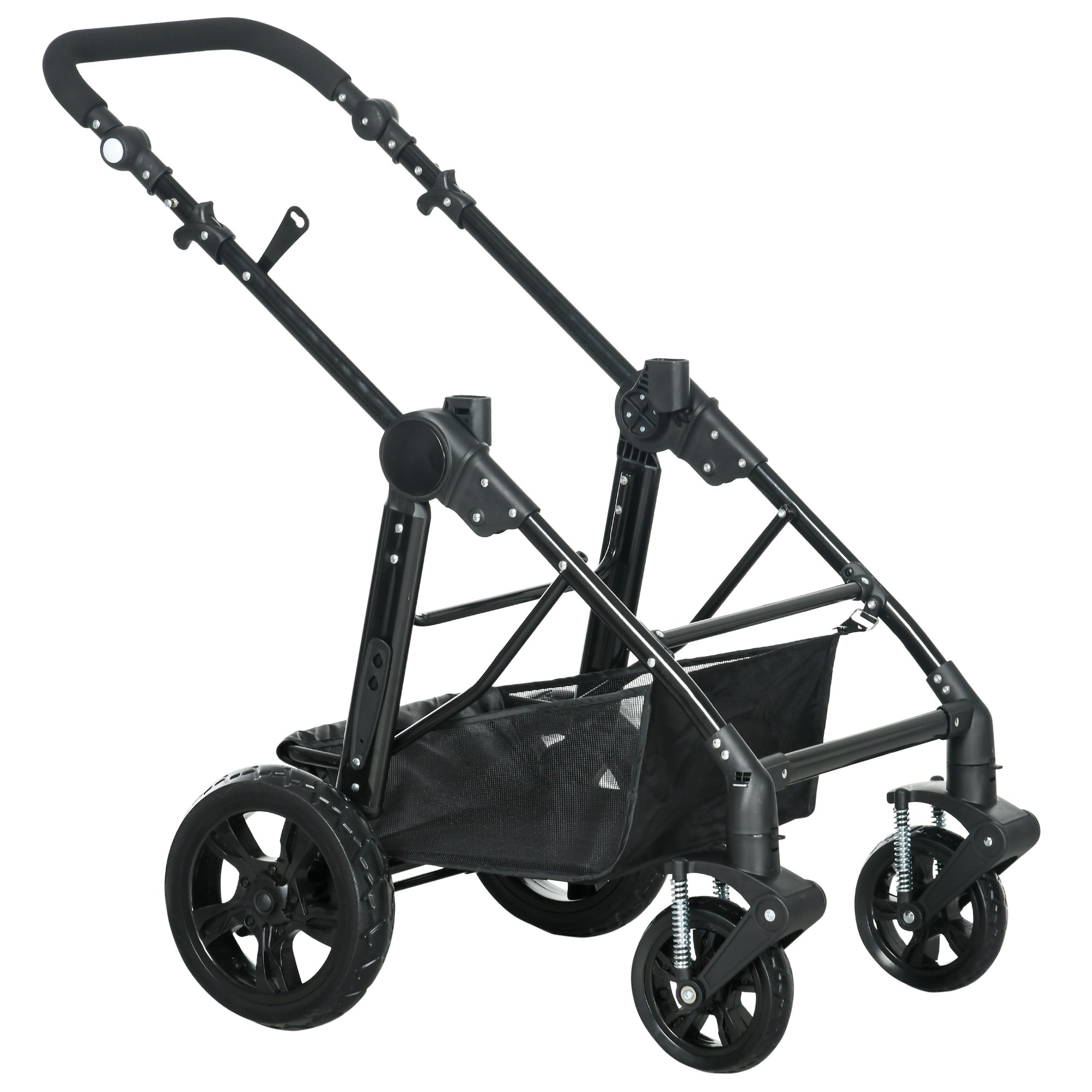 PawHut 2 in 1 Foldable Dog Stroller with Suspension, Detachable Carriage, Adjustable Canopy, Safety Leashes and Storage Basket, Grey