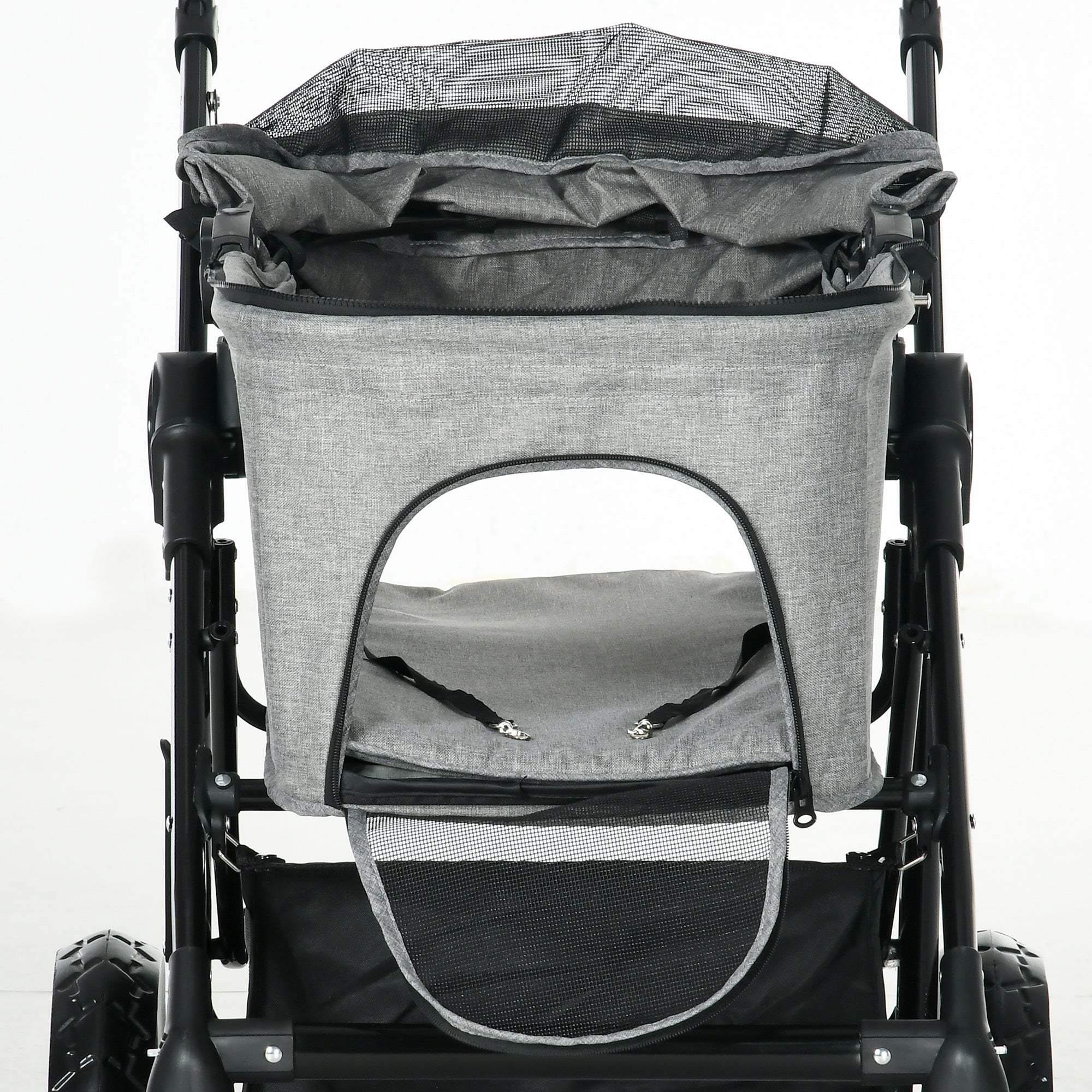 PawHut 4 Wheels Dog Stroller, Cat Stroller 2 in 1 Pet Carrier Bag with Adjustable Canopy, Safety Leashes, Storage Basket, Pet Stroller for Small Dogs, Grey