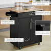 HOMCOM Rolling Kitchen Island Cart with Wood Top, Enough Storage Drawer Space with Towel Bar Rack Shelves, Portable Kitchen Utility Serving Cart Trolley on Wheels (Black)