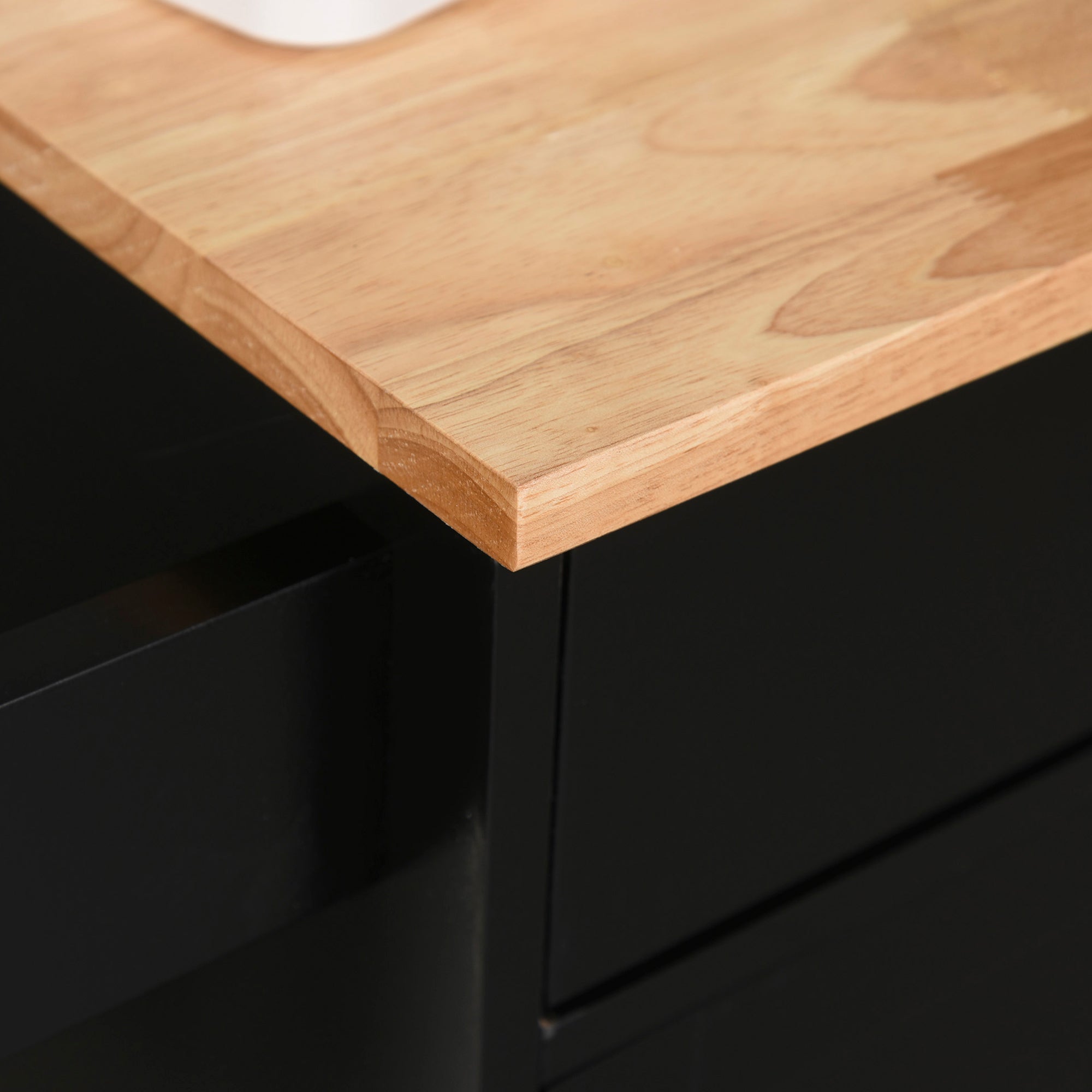 HOMCOM Rolling Kitchen Island Cart with Wood Top, Enough Storage Drawer Space with Towel Bar Rack Shelves, Portable Kitchen Utility Serving Cart Trolley on Wheels (Black)