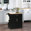 HOMCOM Rolling Kitchen Island Cart with Wood Top, Enough Storage Drawer Space with Towel Bar Rack Shelves, Portable Kitchen Utility Serving Cart Trolley on Wheels (Black)
