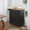 HOMCOM Rolling Kitchen Island Cart with Wood Top, Enough Storage Drawer Space with Towel Bar Rack Shelves, Portable Kitchen Utility Serving Cart Trolley on Wheels (Black)