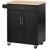 HOMCOM Rolling Kitchen Island Cart with Wood Top, Enough Storage Drawer Space with Towel Bar Rack Shelves, Portable Kitchen Utility Serving Cart Trolley on Wheels (Black)