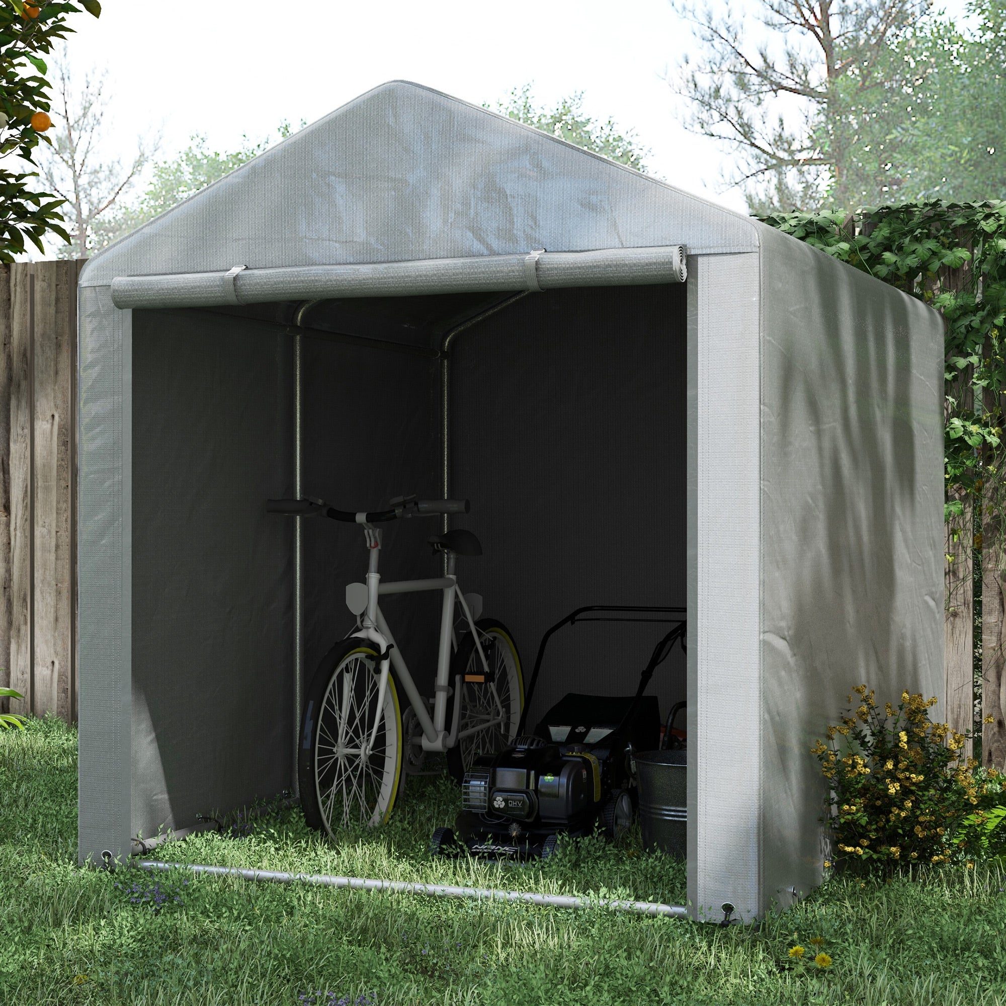 Outsunny Bike Storage Tent, Portable Bicycle Shed with Galvanized Steel Frame and Large Door, Waterproof Outdoor Storage Shed for Motorbike, Garden Tools, Bike Storage, Light Grey