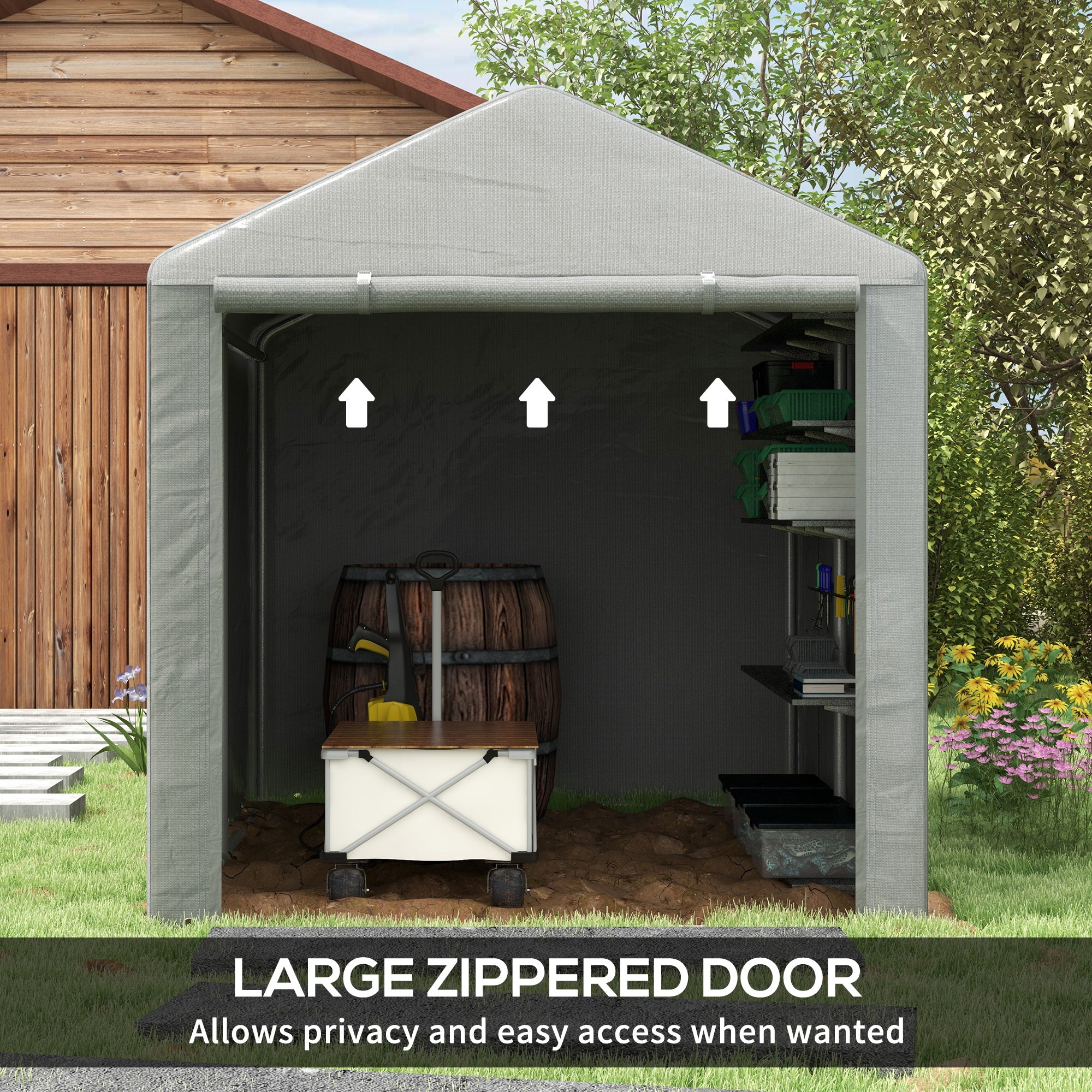 Outsunny Bike Storage Tent, Portable Bicycle Shed with Galvanized Steel Frame and Large Door, Waterproof Outdoor Storage Shed for Motorbike, Garden Tools, Bike Storage, Light Grey