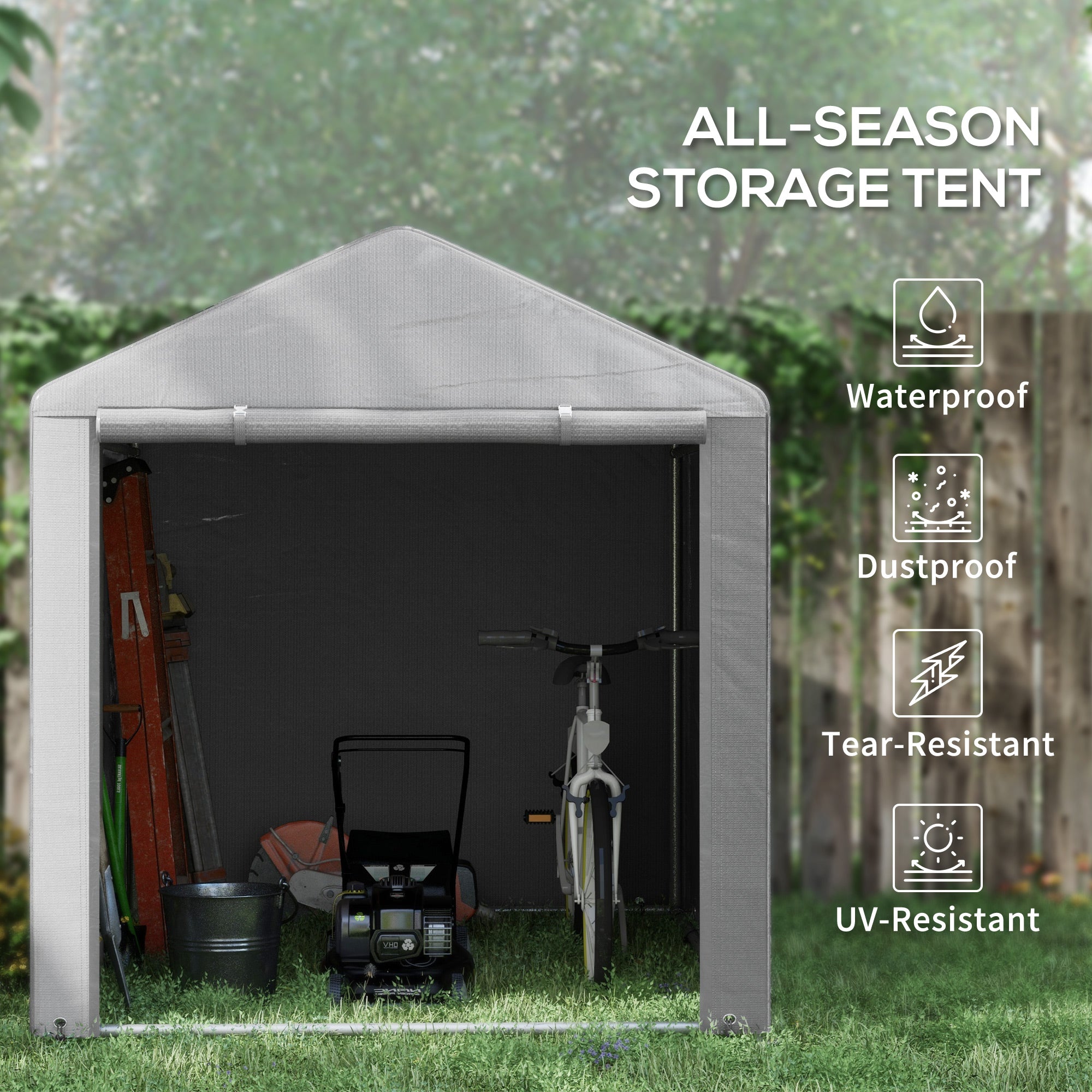 Outsunny Bike Storage Tent, Portable Bicycle Shed with Galvanized Steel Frame and Large Door, Waterproof Outdoor Storage Shed for Motorbike, Garden Tools, Bike Storage, Light Grey